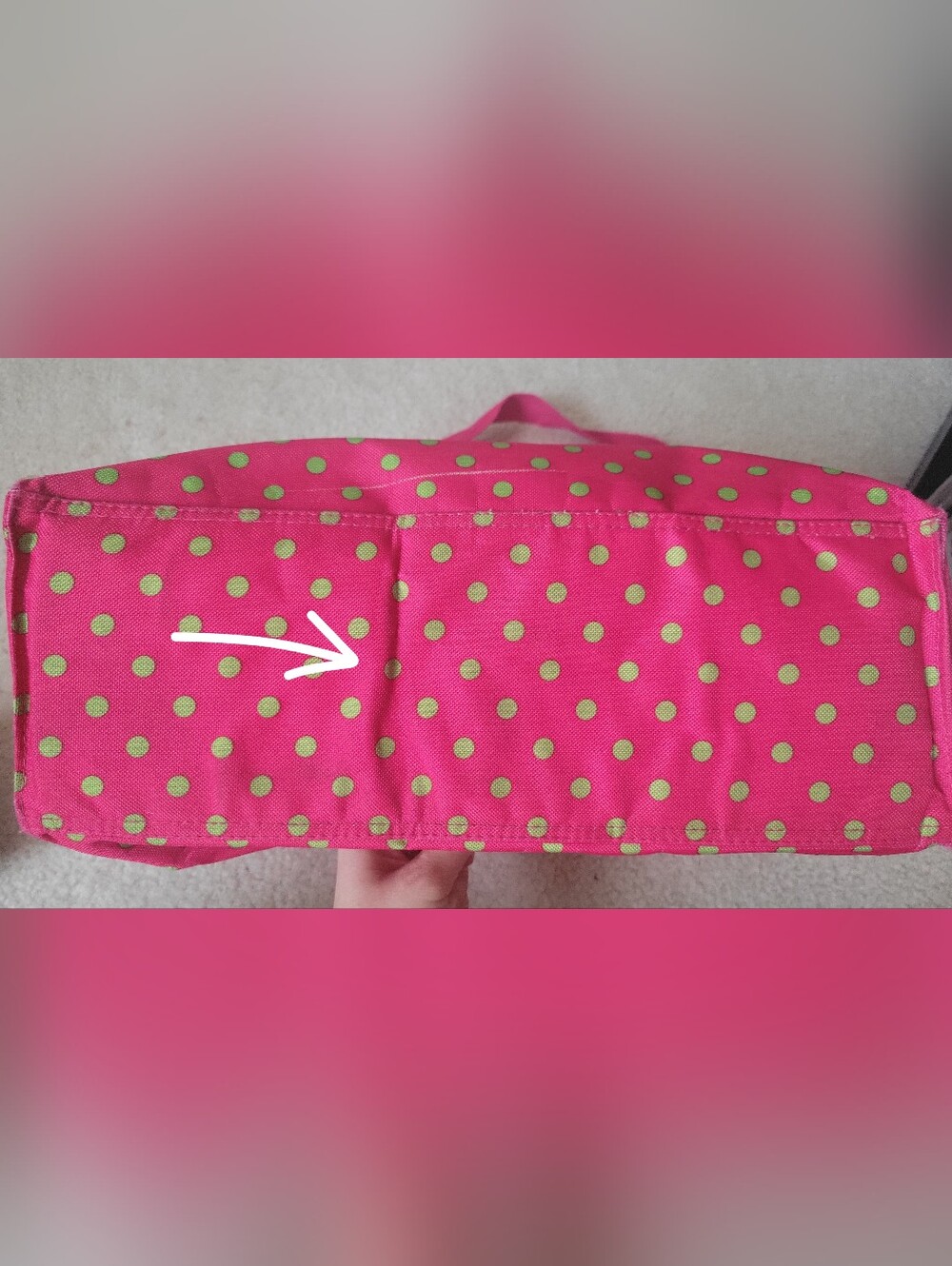 Pink Polka Dot Tote Bag with Lime Bow - Picture 10 of 16